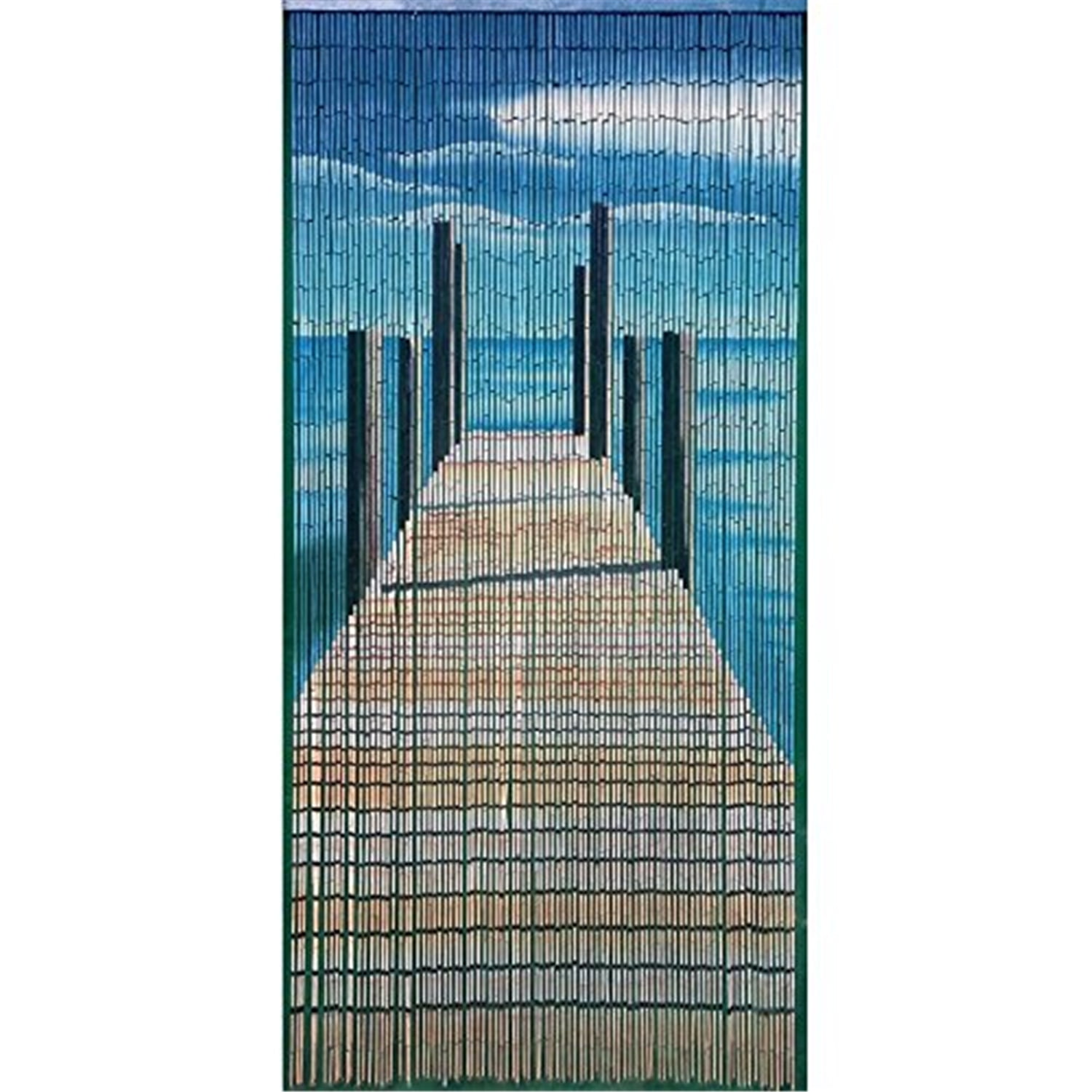 Pier Scene Bamboo Beaded Curtain with Metal Grommets