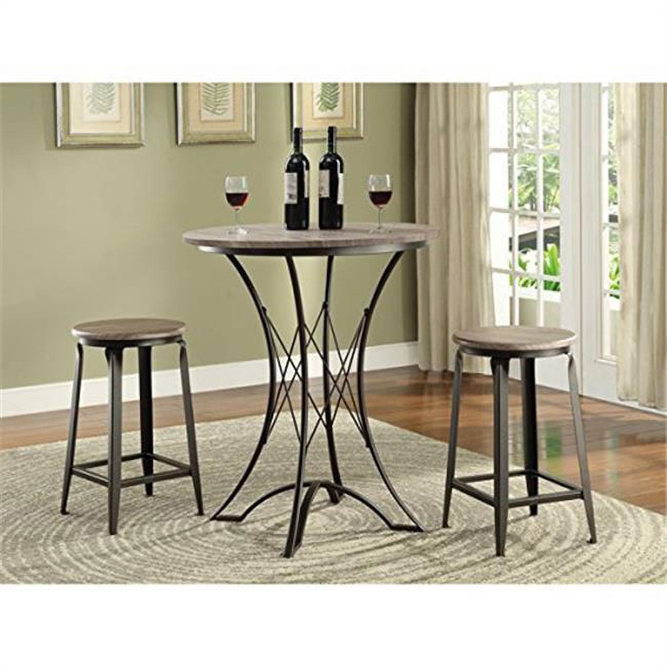 Bamboo54 BS1077 3 Piece Bar Height Round Table with 2 Bar Stools ...