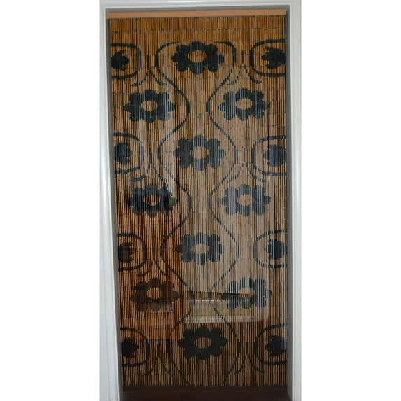 Bamboo54 Bamboo Beaded Curtain Black Flowers