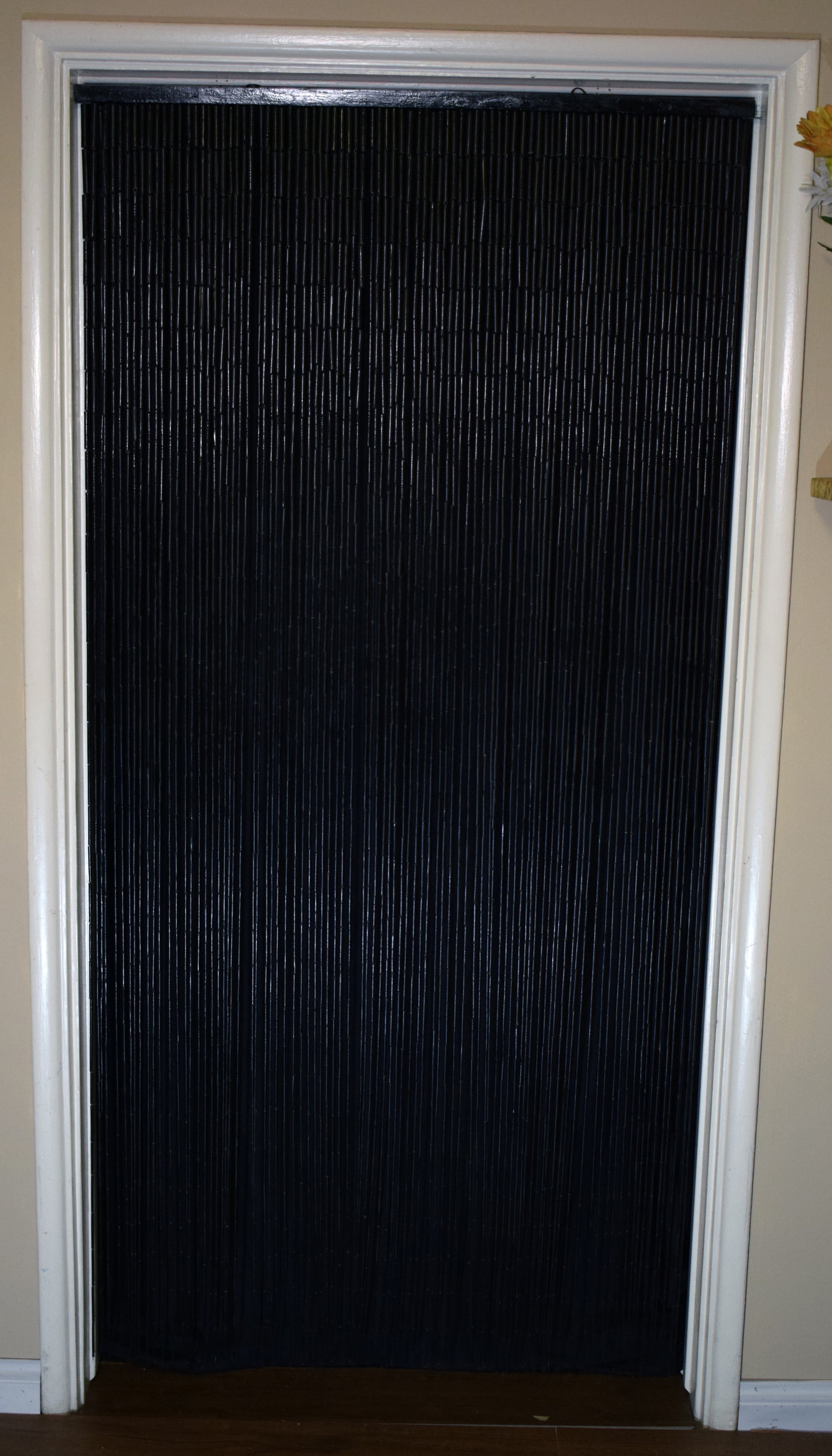 Handcrafted Black Bamboo Beaded Room Divider Curtain, 78" x 36"