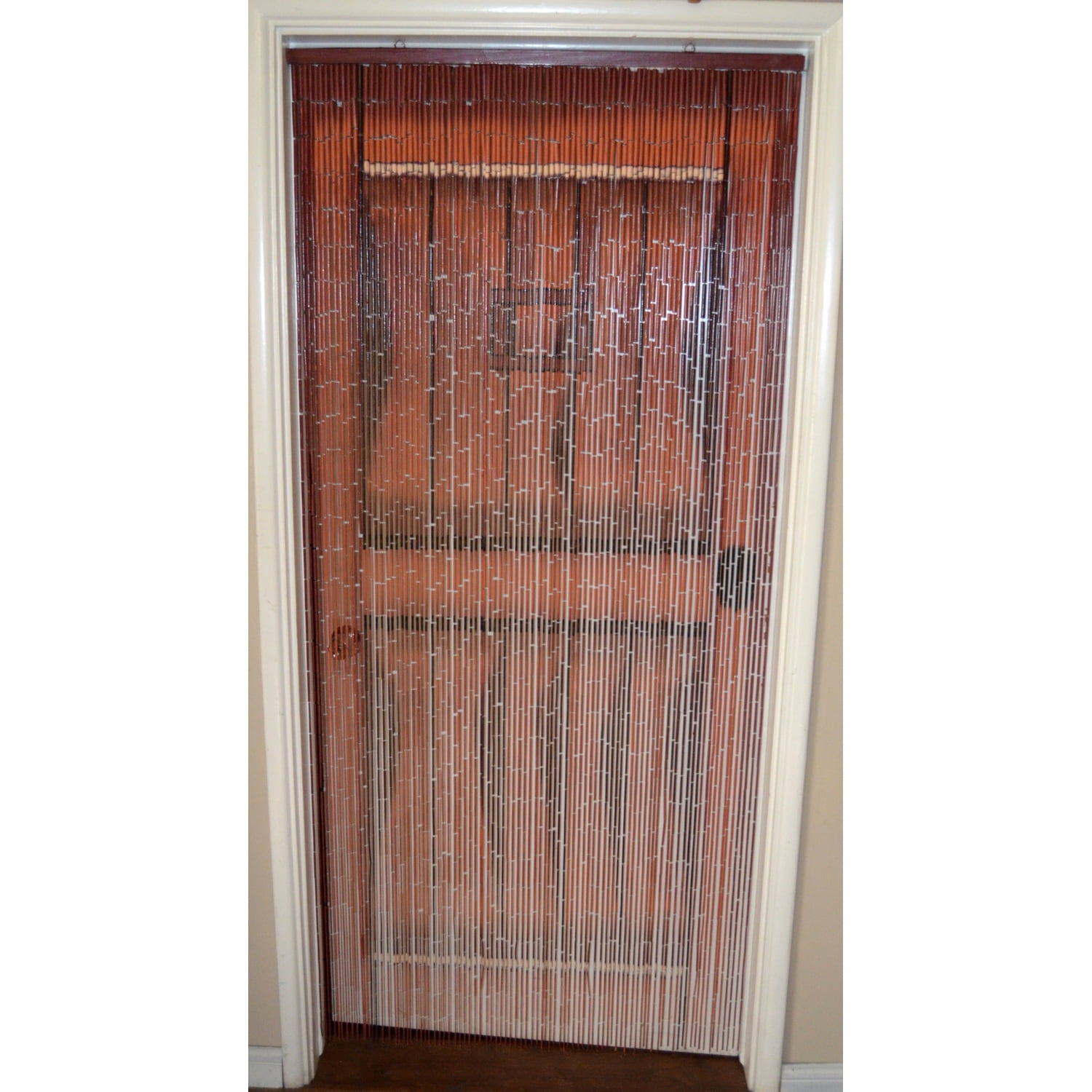 Natural Brown Bamboo Beaded Doorway Curtain with Rod Pocket
