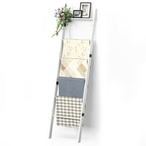 BambooHomie 6-Tier Blanket Ladder for Living Room, Farmhouse Quilt Ladder Rack for Bedroom Bathroom, Wall Leaning Decorative Towel Holder, White