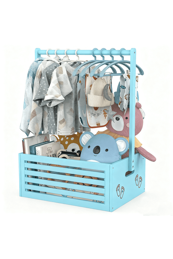 Baby Shower Crate Closet, Baby Baskets Box with Hangers Handle for Newborn, Welcome Pregnancy Gift Basket for New Parents (Blue, Large Size)