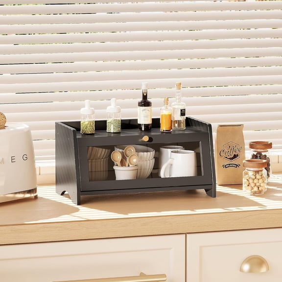 BambooHomie Vintage Bamboo Bread Box for Kitchen Countertop Storage, Black