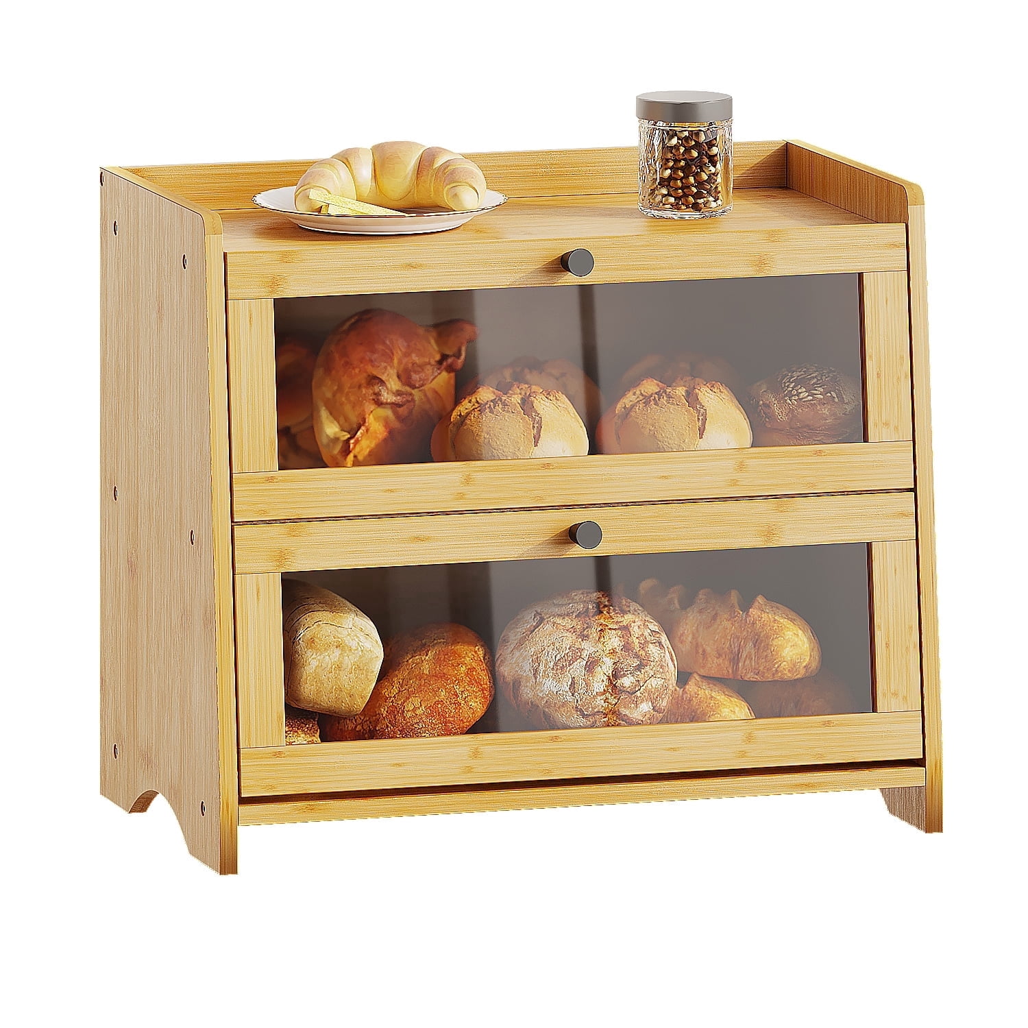 Bamboohomie Double Layer Bamboo Countertop Cabinet, Extra Large 2-Tier ...