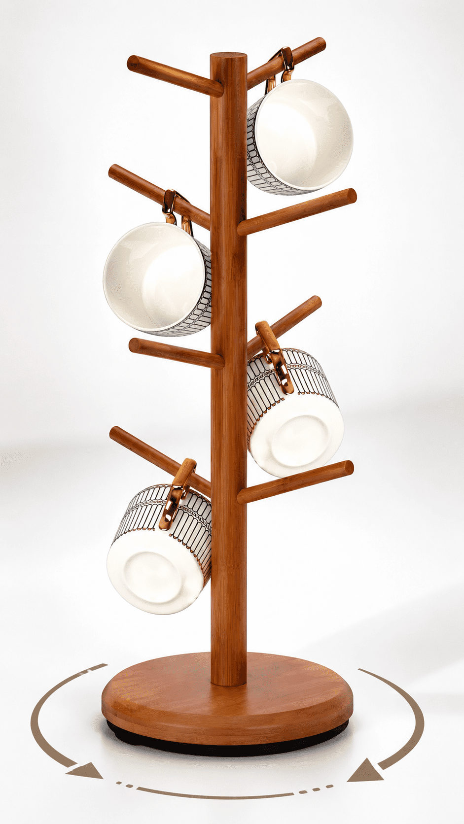 Bamboohomie Coffee Mug Tree, Mug Holder with 360° Rotating Hooks, Coffee Cup Tree Rack, Brown