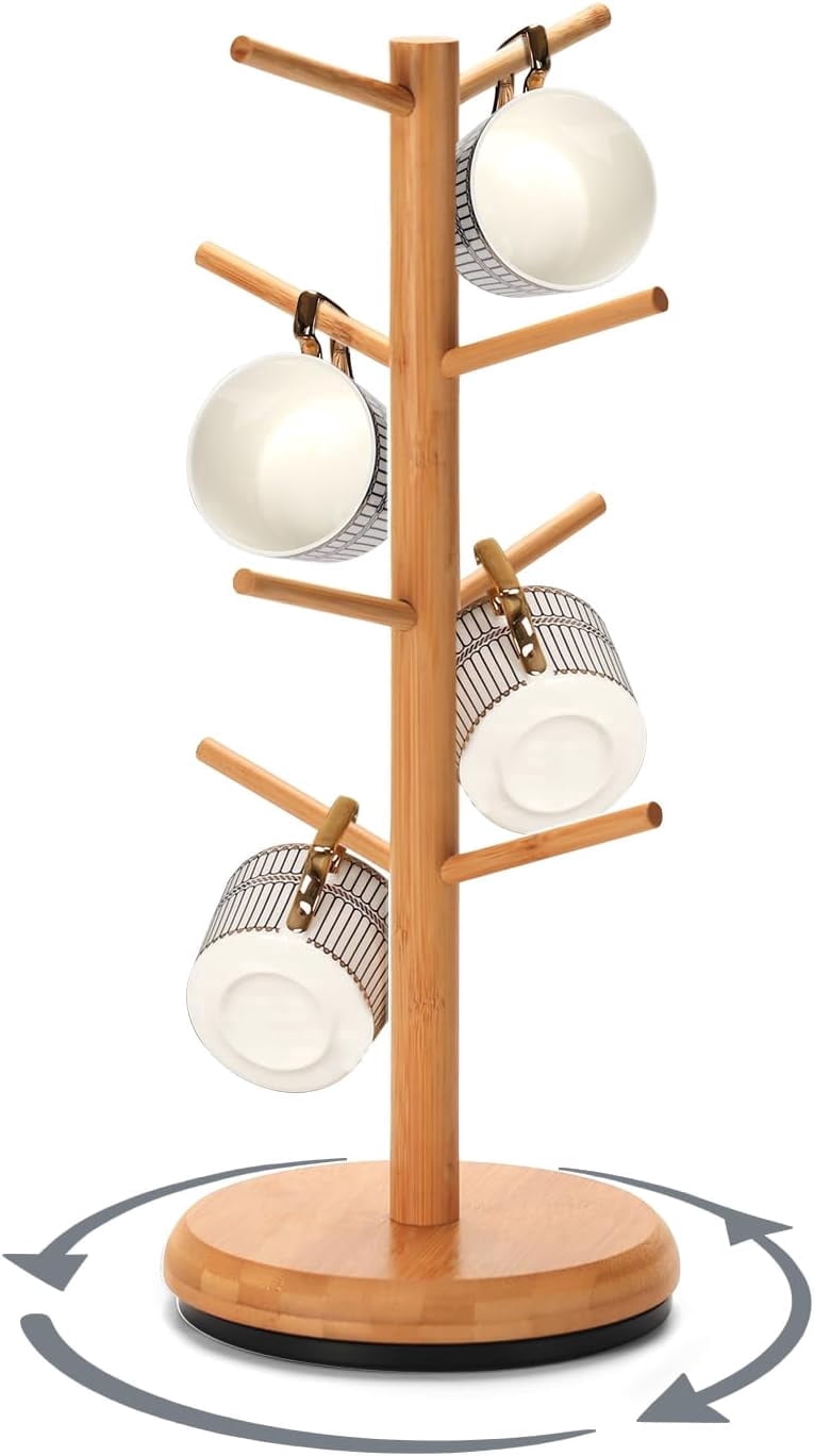 Bamboohomie Mug Holder for Counter Top, Mug Tree for Counter, Rotating Coffee Mug Tree Stand, Natural
