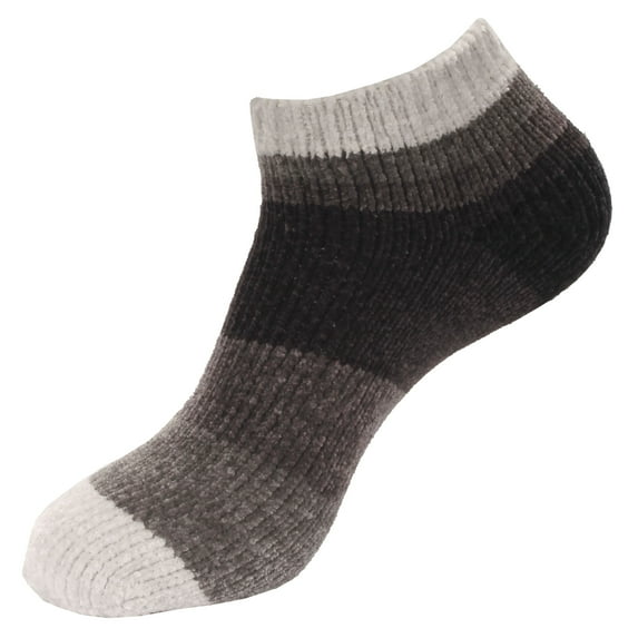 BambooMN 1 Pair Women's Chenille Fuzzy Color Block Ankle Home Socks, Black Out, L/XL