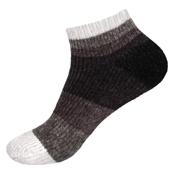 BambooMN Women's Chenille Fuzzy Color Block Ankle Socks - Black Out - Extra Large - 1 Pair