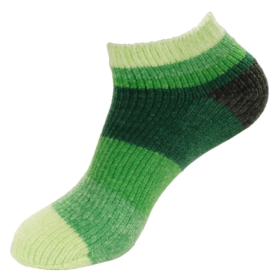 BambooMN 1 Pair Women's Chenille Fuzzy Color Block Ankle Home Socks, Forest Green, S/M