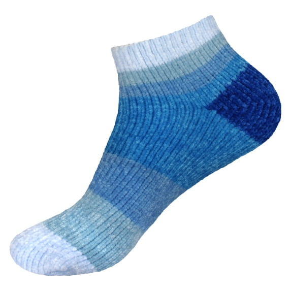 BambooMN Women's Chenille Fuzzy Color Block Ankle Socks - Ocean Depths - Extra Large - 1 Pair