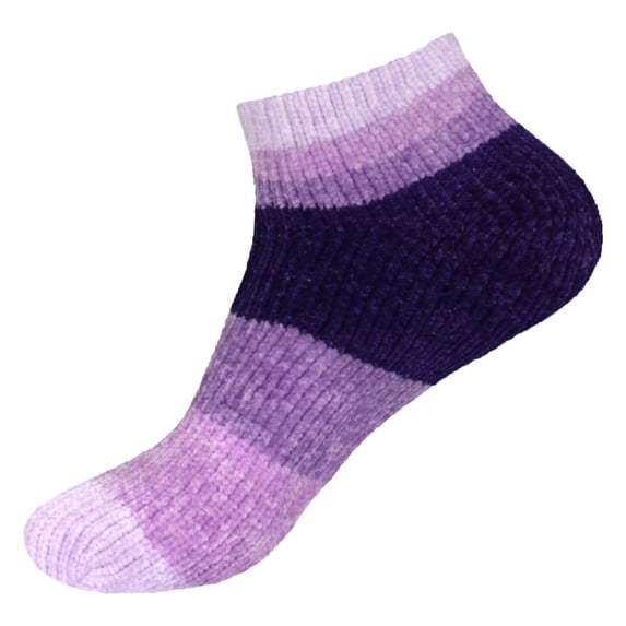 BambooMN Women's Chenille Fuzzy Color Block Ankle Socks - Purple Rain - Extra Large - 1 Pair