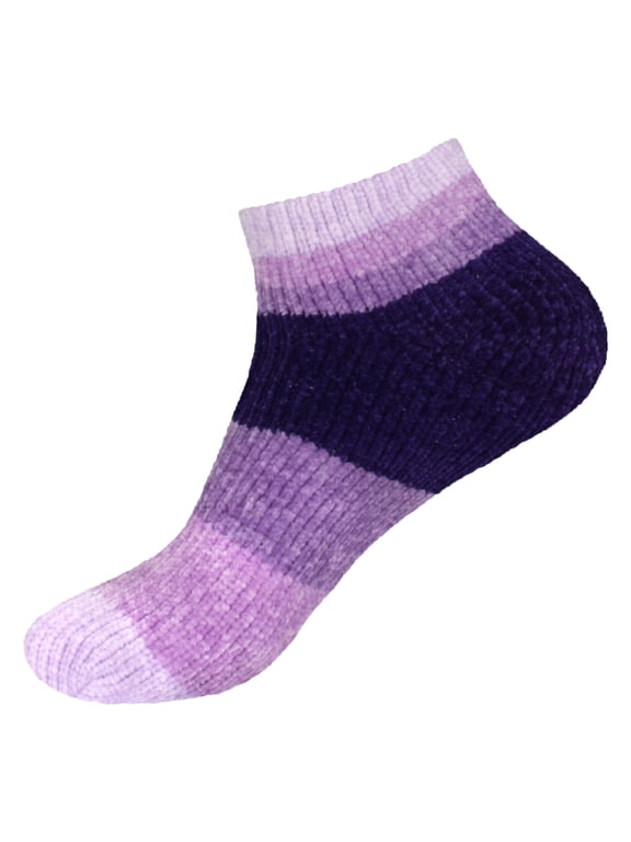 Women's Chenille Fuzzy Color Block Ankle Socks - Purple Rain - 1 Pair