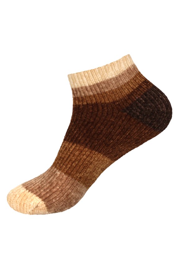 Women's Chenille Fuzzy Color Block Ankle Socks - Wood - Extra Large - 1 Pair