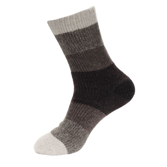 BambooMN 1 Pair Women's Chenille Fuzzy Color Block Crew Home Socks, Black Out, L/XL
