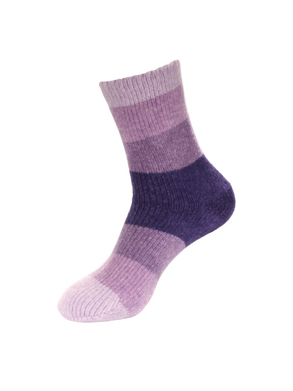 1 Pair Women's Chenille Fuzzy Color Block Crew Home Socks, Purple Rain, L/XL