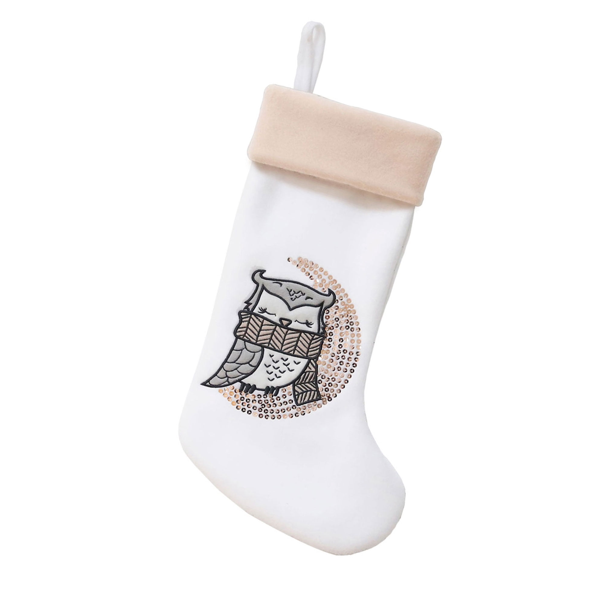 BambooMN 1 Pc Set 18" Classic Hand Embroidered Sequined Cute Animal Chirstmas Stocking, 03 Owl
