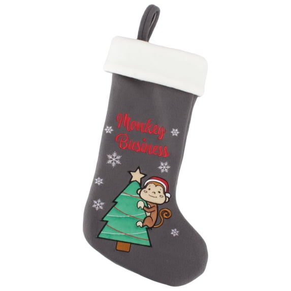 BambooMN 1 Unit Set 18" Classic Hand Embroidered Sequined Cute Animal Christmas Stocking, 18 Monkey Business