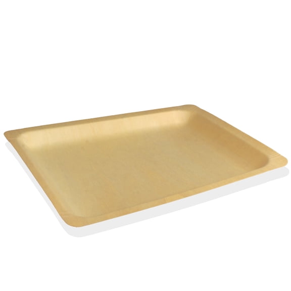 BambooMN 10.4" x 8.5" x 0.78" Disposable Wood Rectangle Plates / Dishes - 100 Pieces