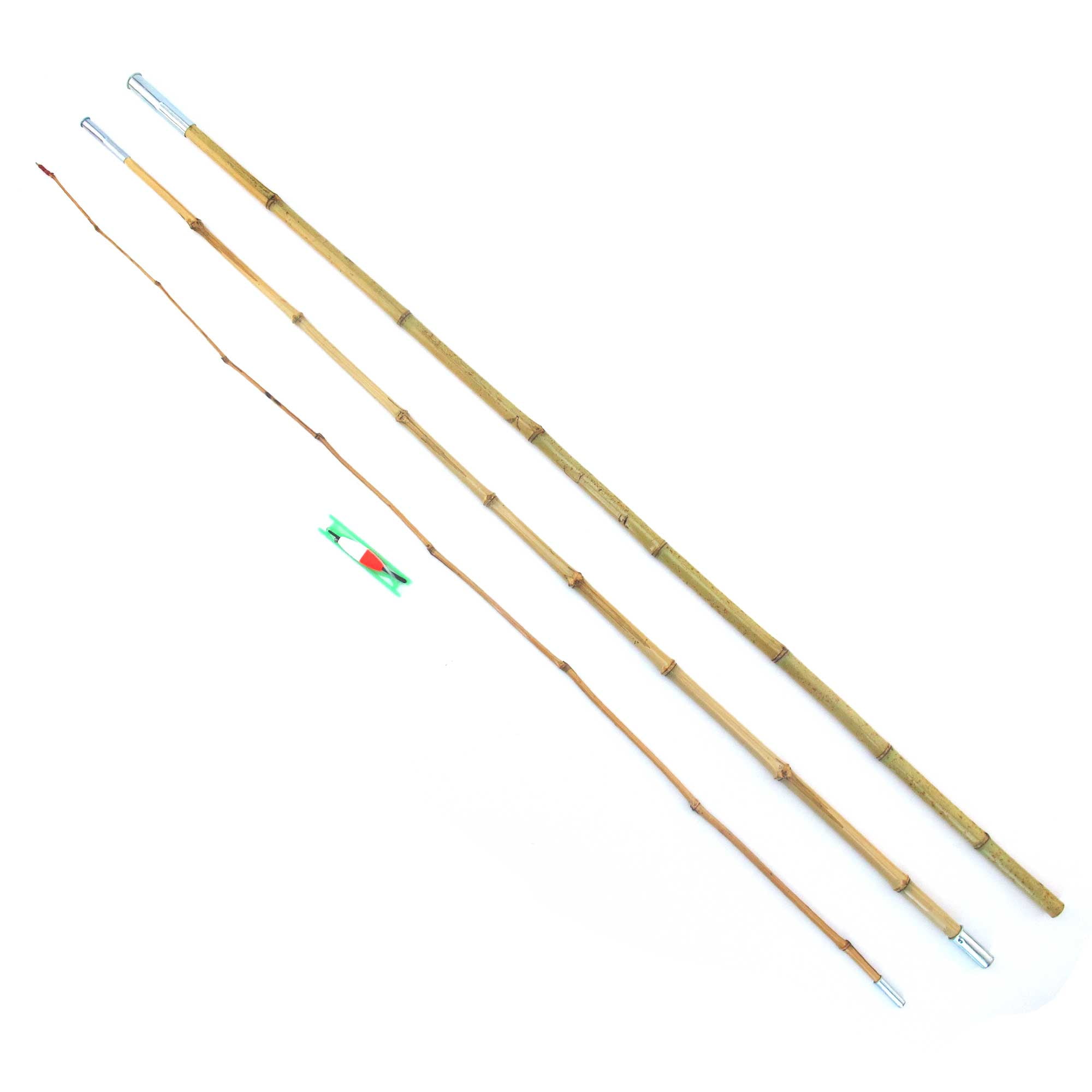 BambooMN 9.75 Ft Natural Bamboo Vintage Cane Fishing Pole with Bobber,  Hook, Line and Sinker, 3 Piece Construction, 3 Sets