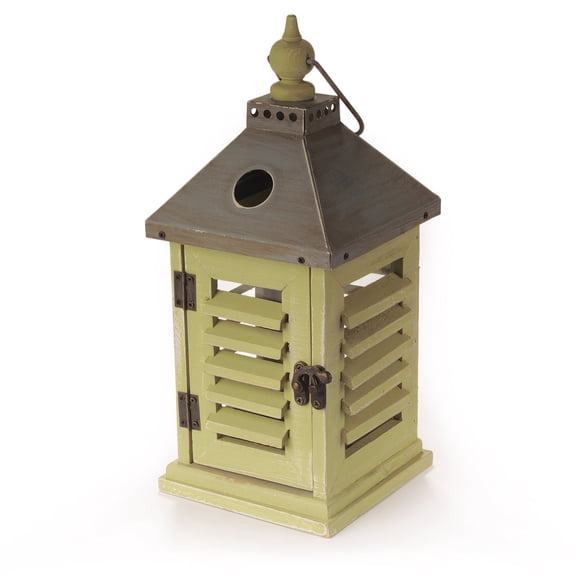 BambooMN - 12" Decorative wooden farmhouse lanterns - Large rustic lantern candle holders for outdoor and home - Brushed Sage