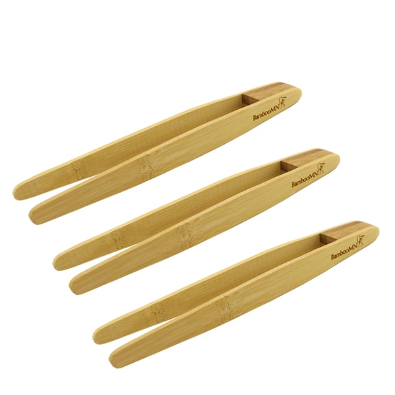 BambooMN 12" Reusable Bamboo Wood "A" Toast Tongs - Natural Brown - 100 Pieces