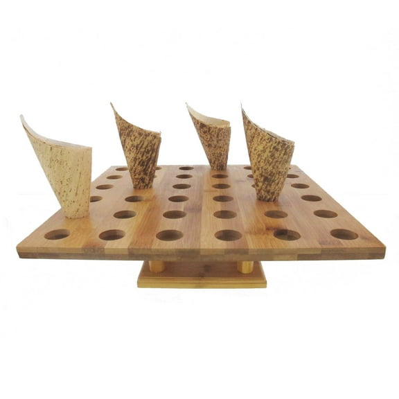 BambooMN 13" x 13" Natural Bamboo Square Food Cone Display Tamaki Stand, Holds up to 36 Cones