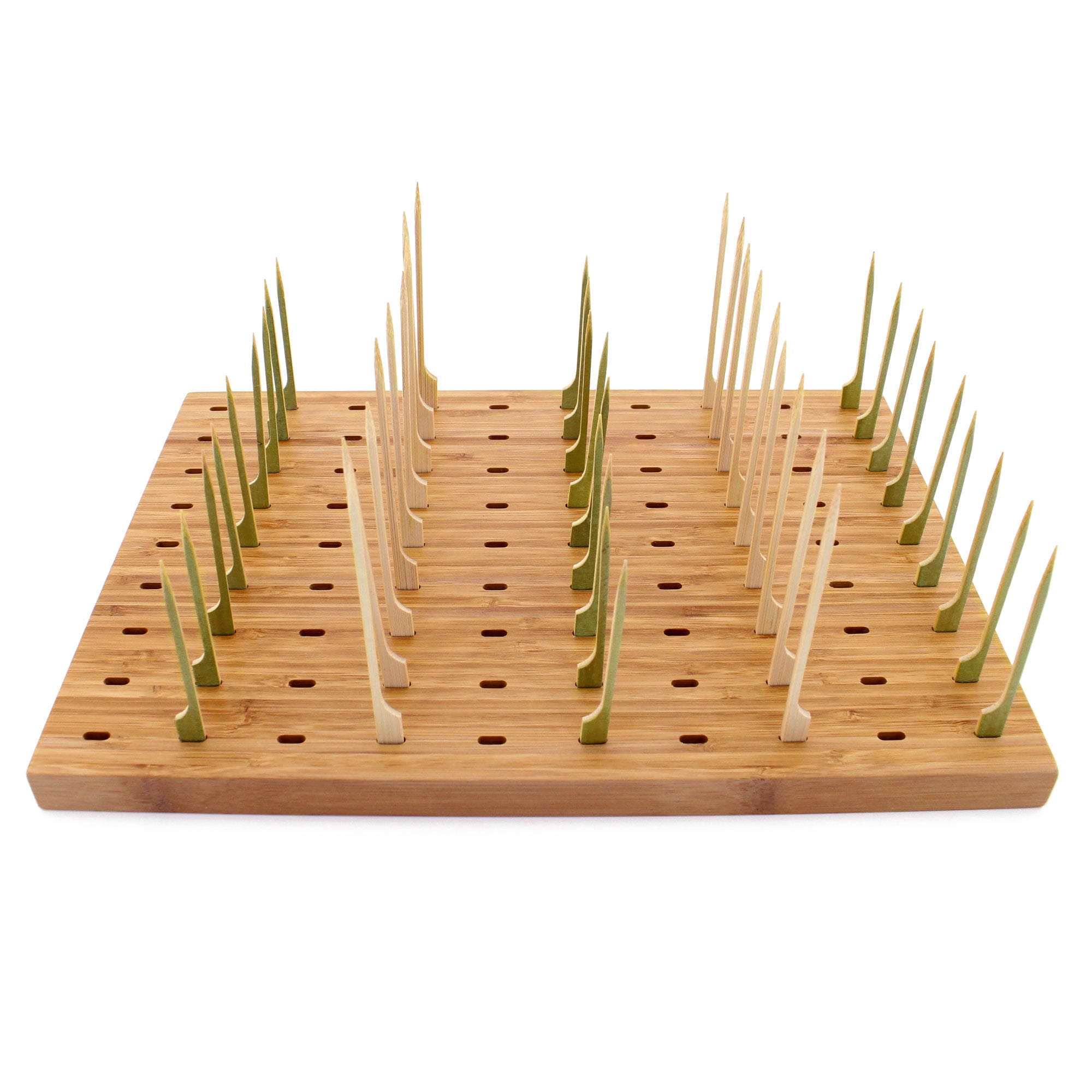 BambooMN 14"x9.8" Bamboo Paddle Skewers Holder Food Display Stand w/ 90 Holes, Perfect for Catered Events, Restaurants, Cocktail Party Supplies - 3 Skewer Stands