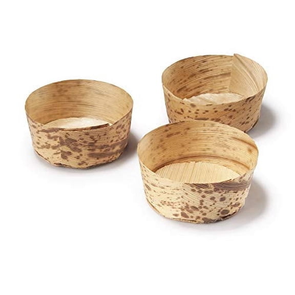 BambooMN Small Bamboo Leaf Round Ramekin Tubs - 2.2" dia x 1" high - 100 Pieces