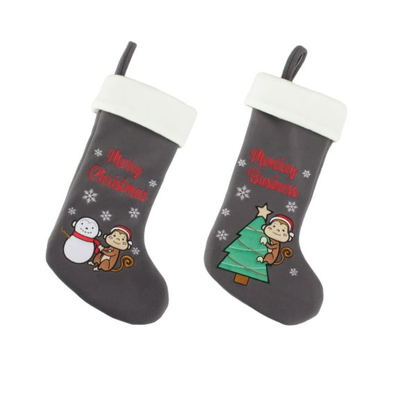 BambooMN 2 Pcs Set 18" Classic Hand Embroidered Sequined Cute Animal Christmas Stocking, Assortment 87