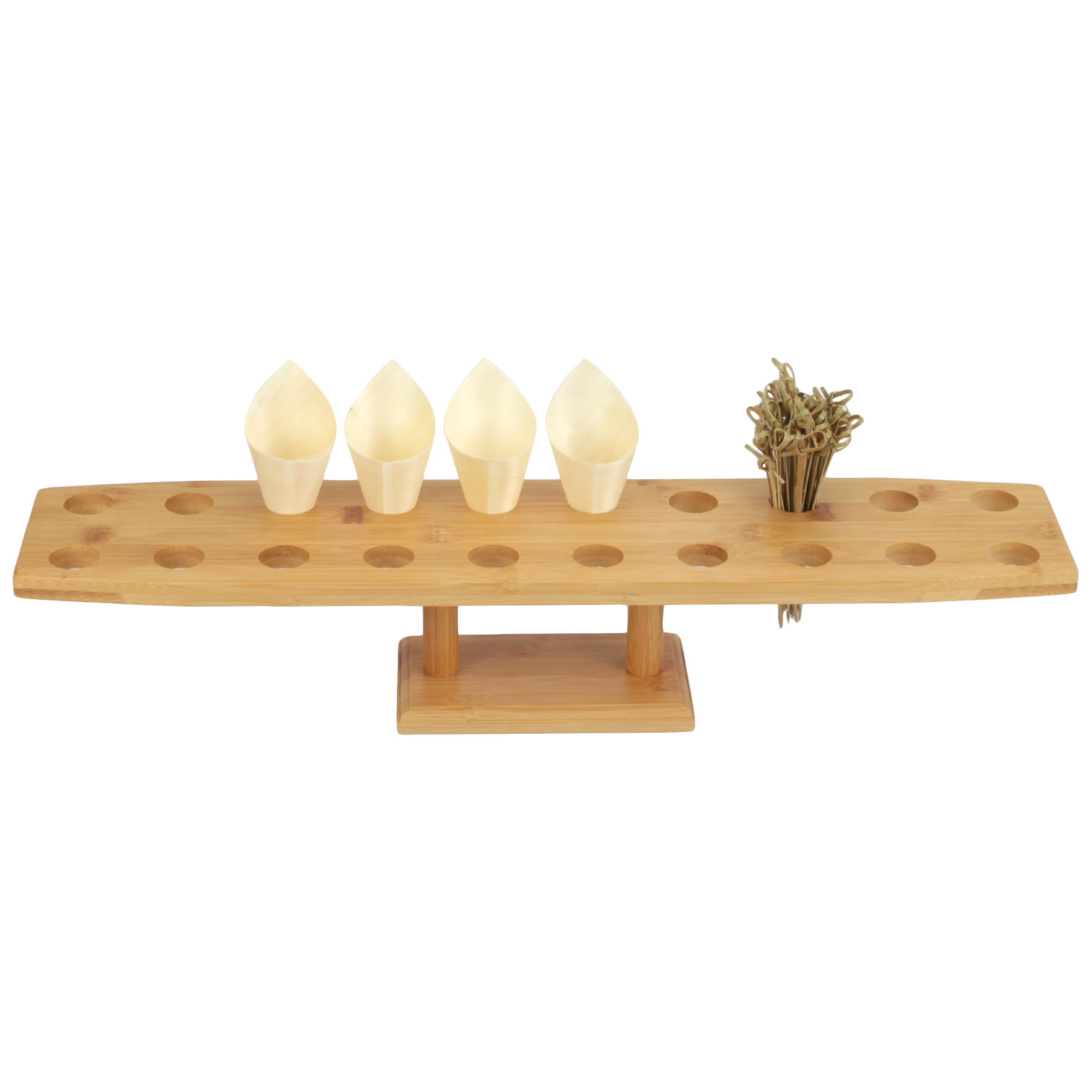 BambooMN 13 x 5,7 x 3,5 Natuurlijke Bamboe S Wave Multi Level Food Cone Display Tamaki Stand voor Restaurants, Catered Events, Party of Buffets, Geschikt voor maximaal 12 kegels