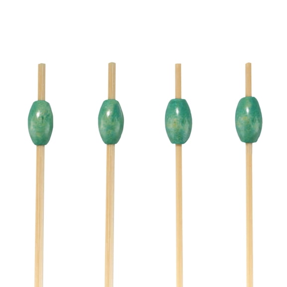 BambooMN 3.5" Decorative Green Bead Bamboo Appetizer and Hors D'oeuvre Skewer Picks - 100 Pieces