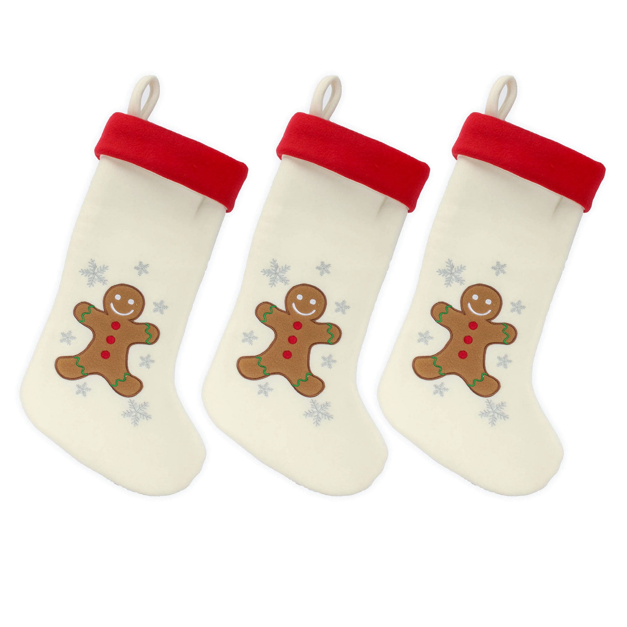 BambooMN 3 Pcs Set 18" Classic Hand Embroidered Sequined Cute Animal Chirstmas Stocking, 10 Gingerbread Man