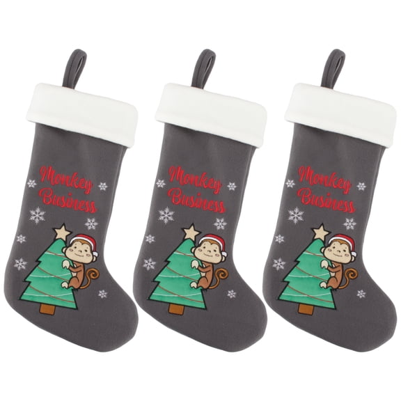 BambooMN 3 Pcs Set 18" Classic Hand Embroidered Sequined Cute Animal Christmas Stocking, 18 Monkey Business
