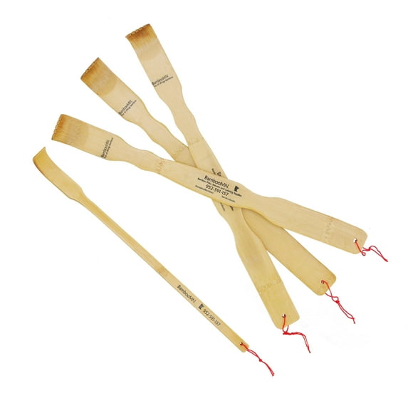 BambooMN 3 Piece 17 Inch Traditional Bamboo Wood Back Scratchers Plus Free Travel Size Backscratcher for Itching Relief, Strong and Sturdy, 4 Pieces Total