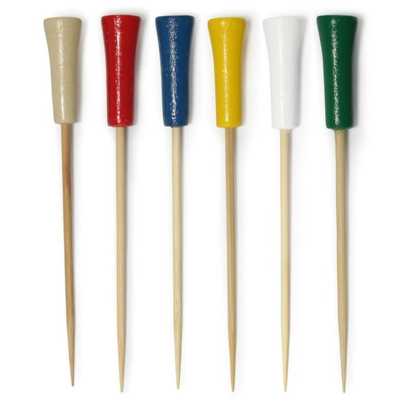 BambooMN Decorative Golf Tee Bamboo Cocktail Sandwich Skewer Picks - 4.25" - 6 Assorted Colors - 300 Pieces