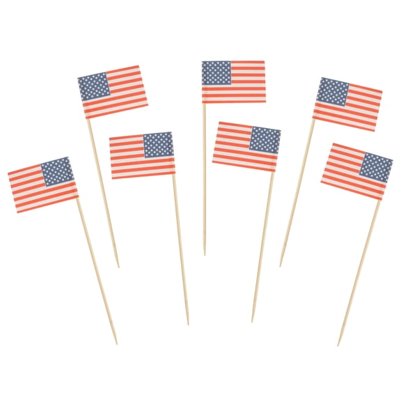 BambooMN 4.7" American Flag Cocktail Appetizers Bamboo Toothpick Picks Stirrer Sticks for Fruit Party, Charcuterie Accessories and Drinks, 100 Pieces