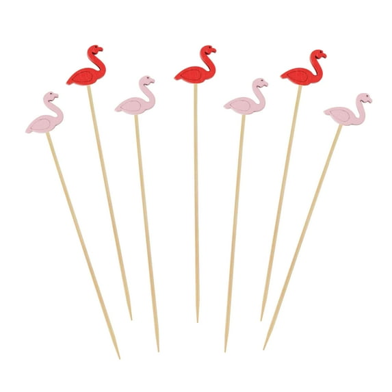 BambooMN 4.7" Colorful Flamingo Cocktail Picks for Drinks and Food, Decorative Toothpicks for Hotel, Restaurant, Catering Events, 100 Pieces