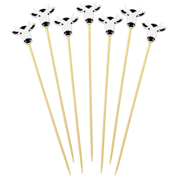BambooMN 4.7 Inch Fancy Cow Cocktail Appetizers Bamboo Toothpick Picks, Stirrer Sticks for Fruit Party, Charcuterie Accessories and Drinks, 300 Pieces