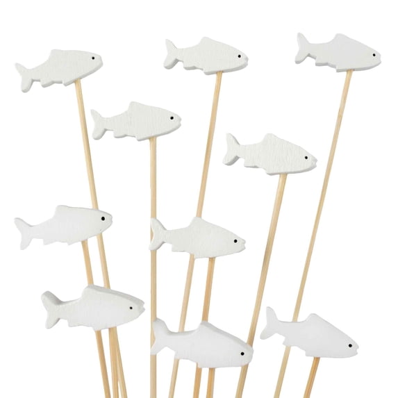 BambooMN 4.7 Inch White Fish Cocktail Appetizers Bamboo Toothpick Picks, Stirrer Sticks for Fruit Party, Charcuterie Accessories and Drinks, 1000 Pieces