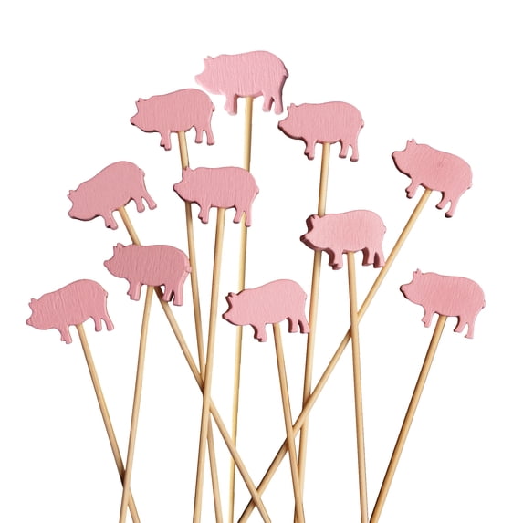 BambooMN 4.7" Pink Pig Fancy Cocktail Appetizers Bamboo Toothpick Picks Stirrer Sticks for Fruit Party, Charcuterie Accessories and Drinks, 300 Pieces