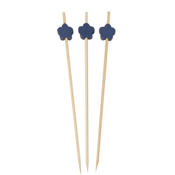 BambooMN 4.7" Premium Decorative Blue Flower End Bamboo Cocktail Sandwich Fruit Drink Skewer Picks, 100 Pieces