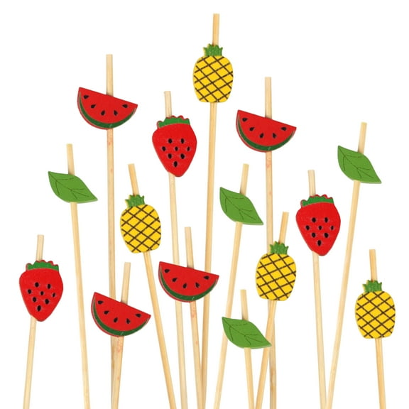 BambooMN 4.7" Tropical Fruits Pineapple Watermelon Strawberry Leaf Cocktail Picks for Drinks and Food, Decorative Toothpicks For Any Party, 100 Pieces