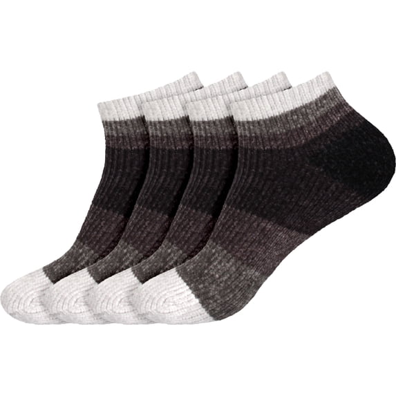 BambooMN Women's Chenille Fuzzy Color Block Ankle Socks - Black Out - Extra Large - 4 Pairs