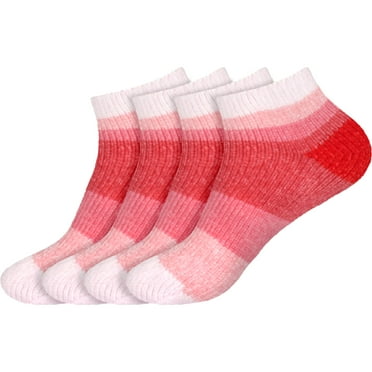BambooMN 4 Pairs Women's Chenille Fuzzy Color Block Ankle Home Socks, Cotton Candy, Sizes 4-9