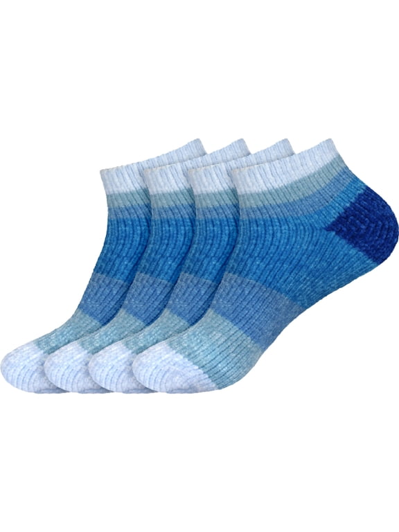 Women's Chenille Fuzzy Color Block Ankle Socks - Ocean Depths - Extra Large - 4 Pairs