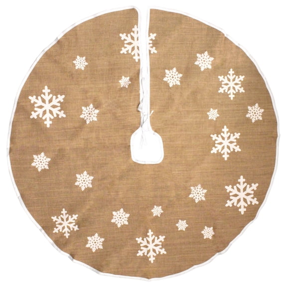 BambooMN 47" Round Christmas Tree Skirt Floor Base Cover Decoration Holiday Collection Jute Burlap, Snowflake Edition 1 Piece