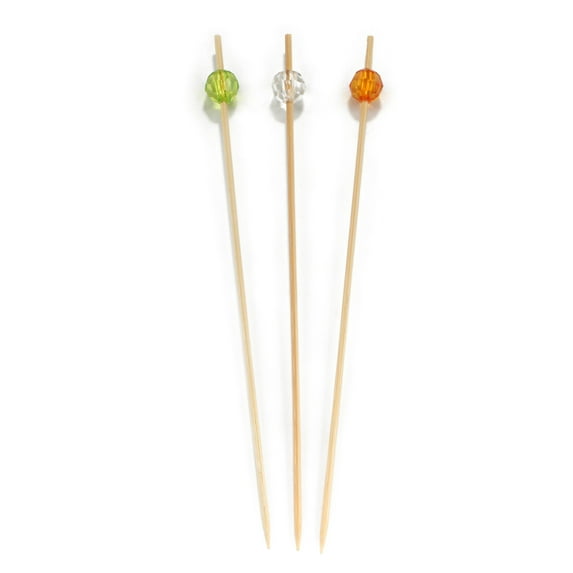 BambooMN 5.9" Decorative Diamond End Bamboo Cocktail Fruit Sandwich Hors D'oeurves Picks Skewers for Catered Events, Holiday's, Restaurants or Buffets Party Supplies, 100 Pieces