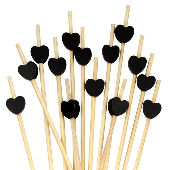 BambooMN 7.1" Decorative Black Heart Bamboo Cocktail Fruit Sandwich Picks Skewers for Catered Events, Holiday's, Restaurants or Buffets Party Supplies, 1000 Pieces