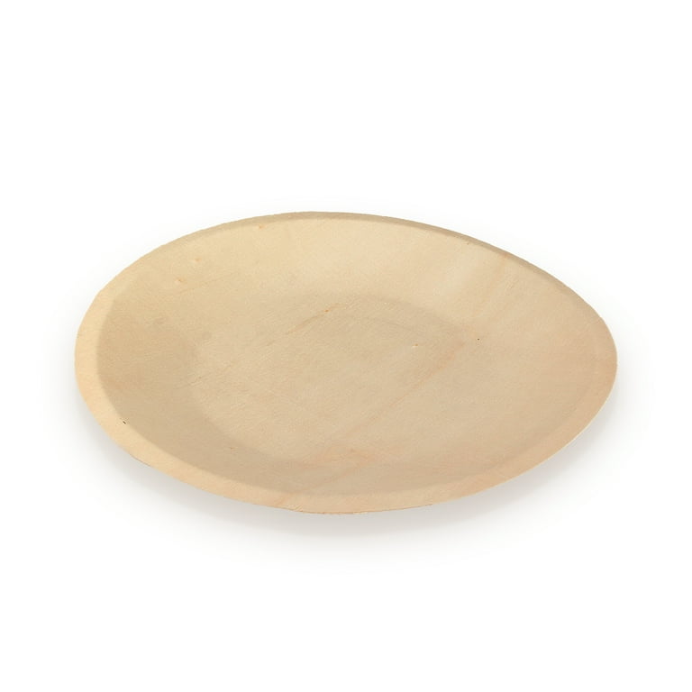 BambooMN Dia Disposable Wood Round Plates, 100 Pieces